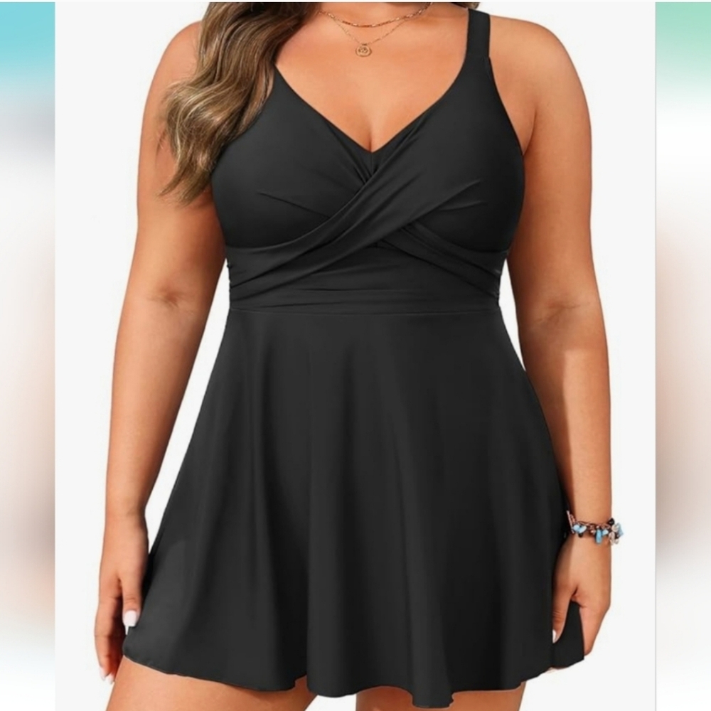AQUA EVE Black Swim Dress Plus Size 28W New With Tag